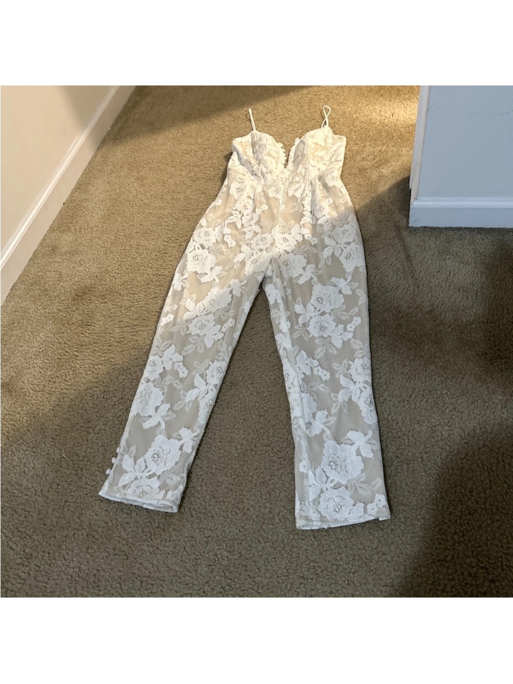 Hayley Paige X BHLDN EXCLUSIVE Women’s Cream & Nude Lace Wedding Jumpsuit Sz 4